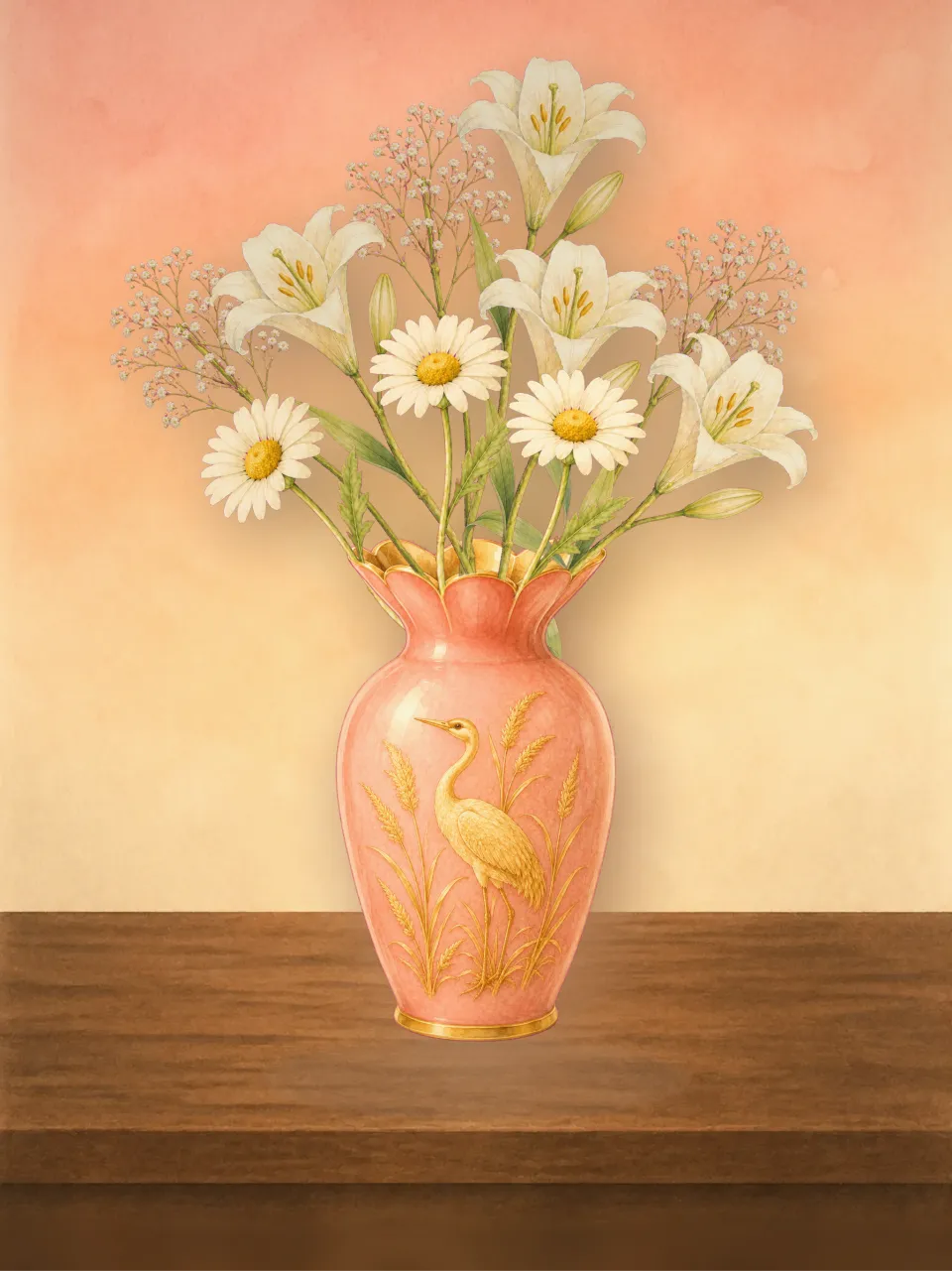 A hand-painted bouquet arranged in a decorative vase in Bloomette